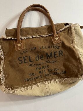 Myra Bags Canvas Tote Handbag Sel De Mer Paris Double Strap Leather